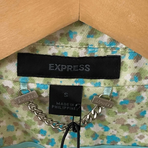 Vintage 90s Express Trench Coat Jacket Size Small Floral Spring New With Tags - Picture 5 of 7